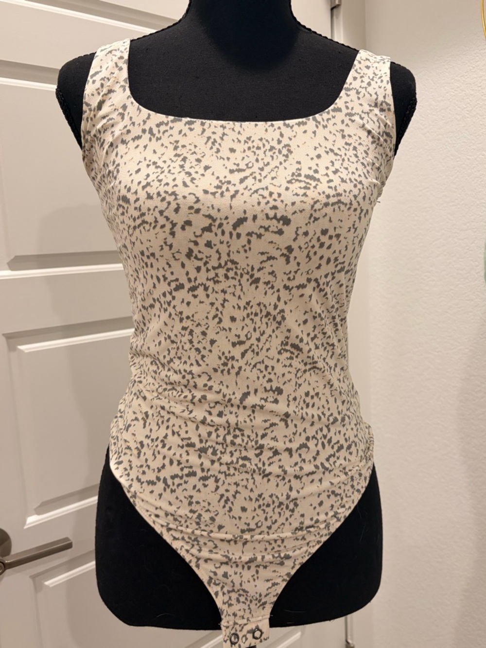 Cream & Green Printed Tank Bodysuit
